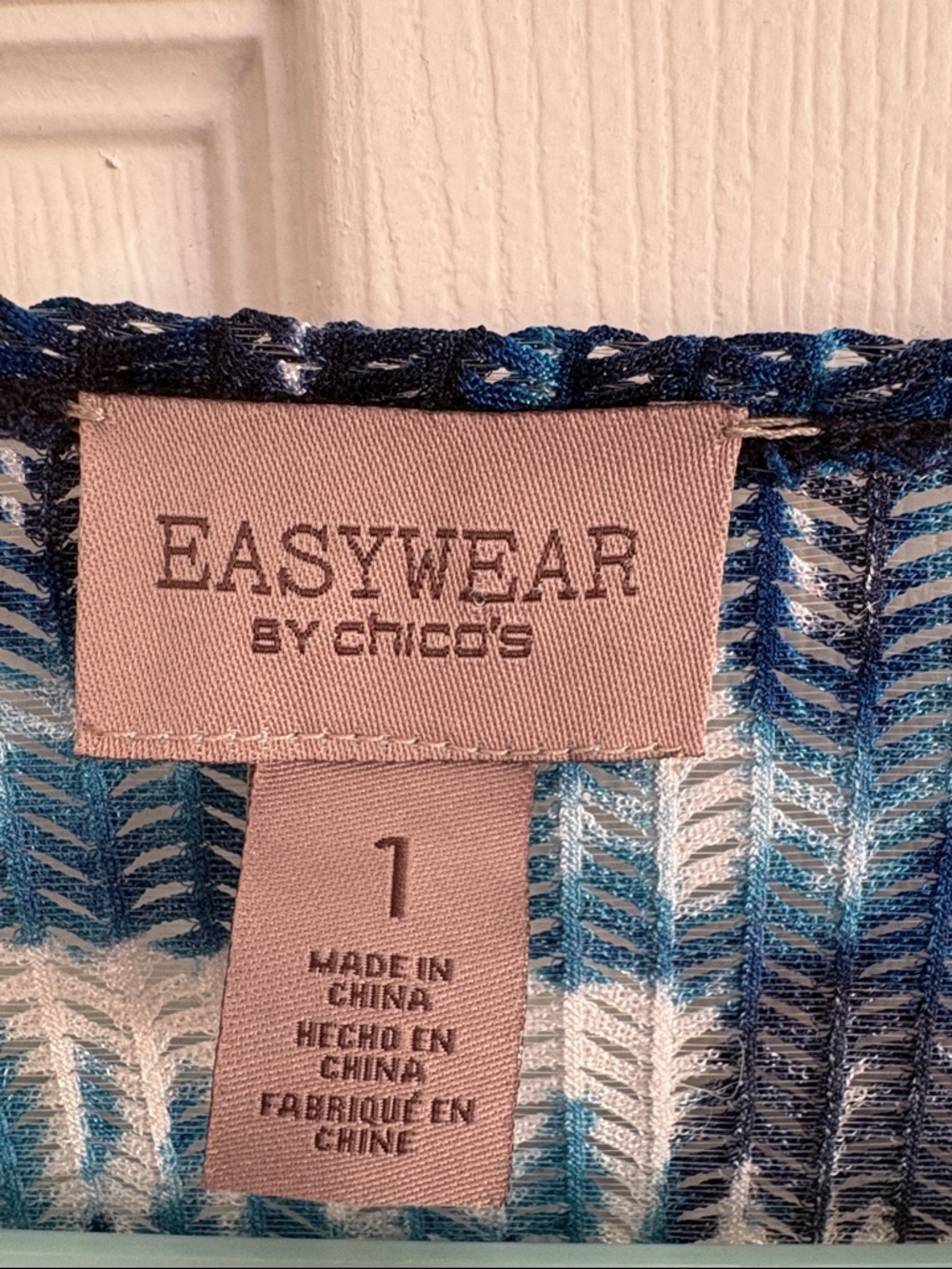 Chico's Easywear Blue & White Open-Front Knit Cardigan NWT size 1 (medium) - Picture 2 of 8